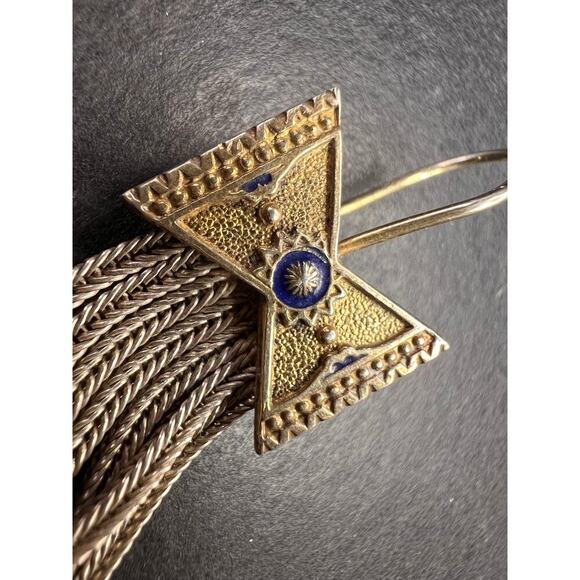 Vintage Turkish sterling silver foxtail fringe enamel bow earrings - Picture 5 of 9